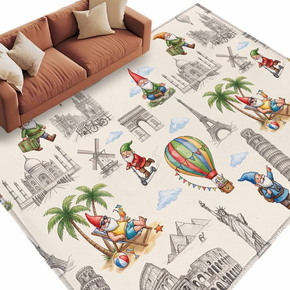 Cartoon Gnomes Area Rug 8x10 Washable Rug Non Slip Bisaya Tower Eiffel Tower Scenic Spot Large Area Rug Soft Stainresistant Indoor Floor Carpet for Living Room Bedroom Home Office Dining Room Nursery