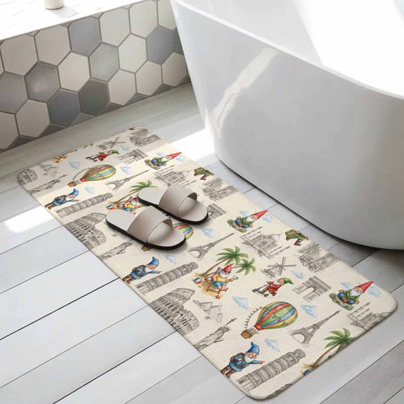Cartoon Gnomes Bathroom Runner Rugs Non Slip Washable Absorbent Narrow Long Bath Mat Bisaya Tower Eiffel Tower Scenic Spot Runner Rugs for Kitchen Hallway Bedroom Laundry Study Room 19.7"x63"