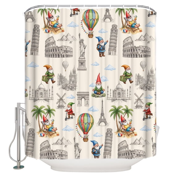 Cartoon Gnomes Bathroom Shower Curtains with 12 Hooks Waterproof Shower Curtain for Stalls and Bathtubs Bisaya Tower Eiffel Tower Scenic Spot Decorative Bathroom Privacy Curtain 36x78 Inches