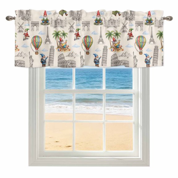 Cartoon Gnomes Kitchen Valances for Windows 42x18 Inch Kitchen Curtains Valances Rod Pocket Bisaya Tower Eiffel Tower Scenic Spot Bathroom Window Valances for Window Treatment Decor