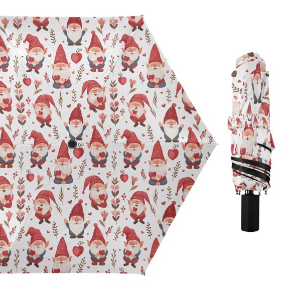 Cartoon Gnomes and Leaf Compact Sun Umbrella Windproof Travel Umbrellas for Rain Strong Portable UV Protection