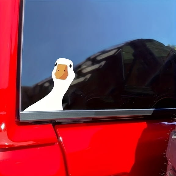 Cartoon Goose Car Window Decal - Glossy Vinyl Self-Adhesive Sticker, Irregular Shape for Glass/Metal/Ceramic/Plastic/Wood Surfaces, Easy Peel & Stick Animal Theme Rear Vehicle Decoration