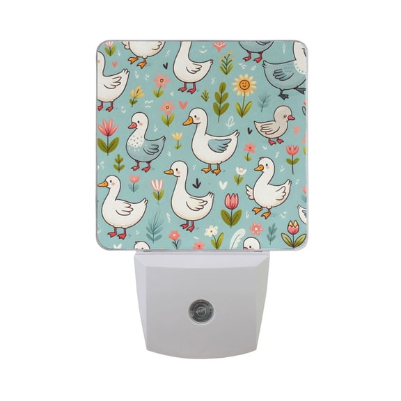 Cartoon Goose Flower Leaf Night Light 2 Pack LED Nightlight Plug into Wall Dusk to Dawn Sensor Soft White