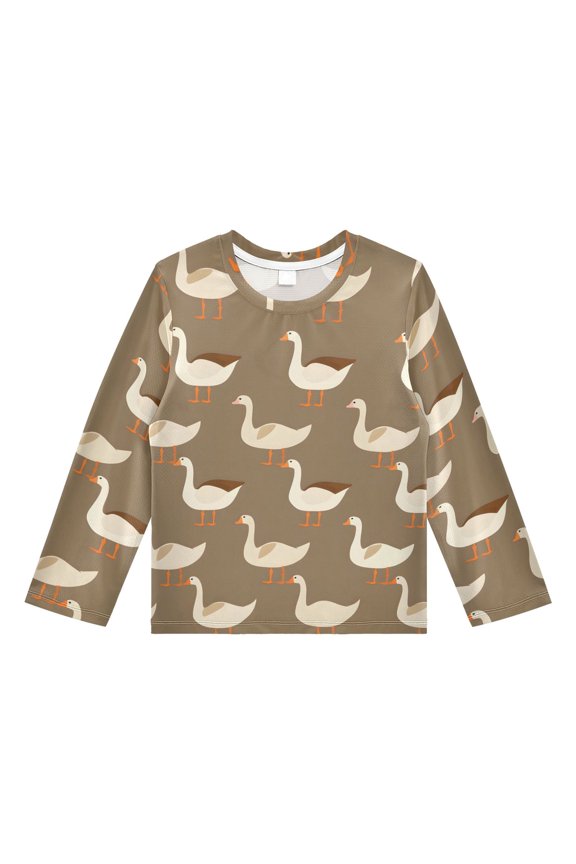 Cartoon Goose Pattern Boys' Rash Guard Shirts UPF 50 Plus Sun Protection Short Sleeve Swim Tees 9-10T