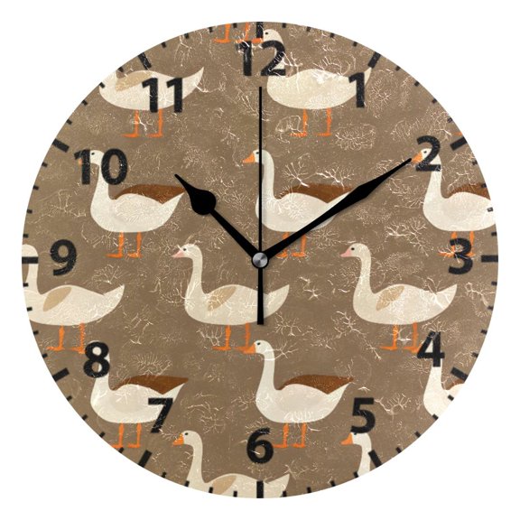 Cartoon Goose Pattern Wall Clock 10in Round Artistic Oil Painting Home Decor Desk Table Clock
