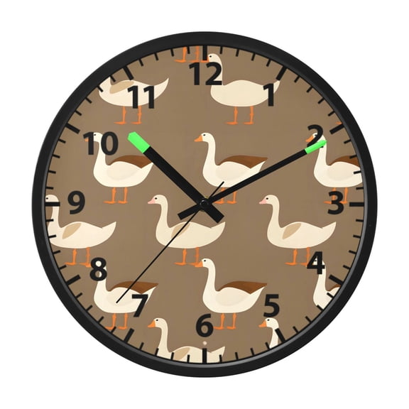 Cartoon Goose Pattern Wall Clock 12 Inch Voice Activated Night Light Silent Non Ticking