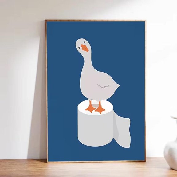 Cartoon Goose on Paper Poster Whimsical Animal Illustration Wall Decor, Unframed Paper Poster 8x10in