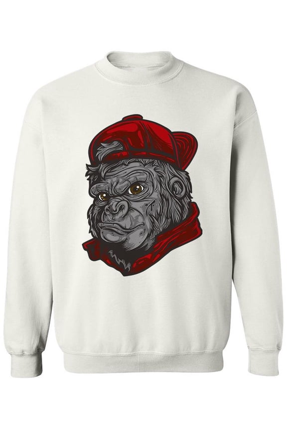 Cartoon Gorilla Head With Cap Sweatshirt Men -Image by Shutterstock, Male 5X-Large