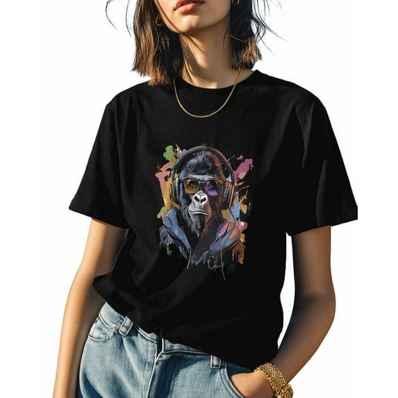 Cartoon Gorilla Womens Tshirt Graphic Tees Cotton Crew Neck T-Shirts, Casual Short Sleeve Shirts for Women Teen Girl