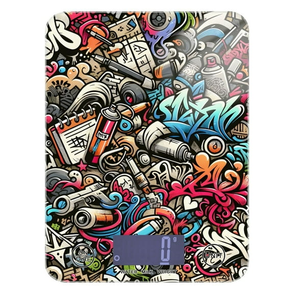 Cartoon Graffiti Doodle Food Scale Multifunction Digital Kitchen Scale 11lb Weight Grams Oz Tempered Glass Decor for Baking Cooking Meal Prep