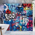Cartoon Graffiti Street Art Shower Curtain Blue and Red Design with