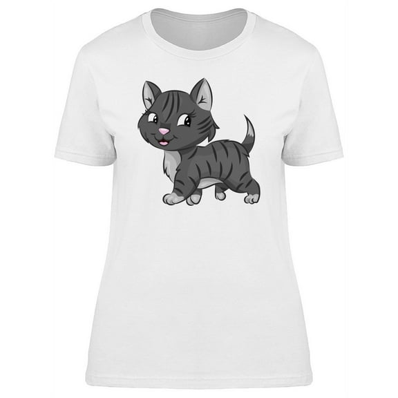 Cartoon Gray Kitten With Stripes T-Shirt Women -Image by Shutterstock, Female Large