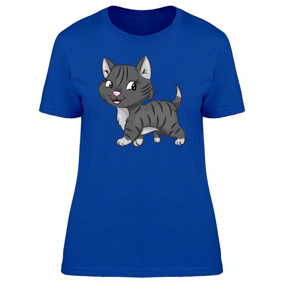 Cartoon Gray Kitten With Stripes T-Shirt Women -Image by Shutterstock, Female Medium