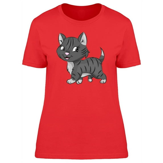 Cartoon Gray Kitten With Stripes T-Shirt Women -Image by Shutterstock, Female x-Large
