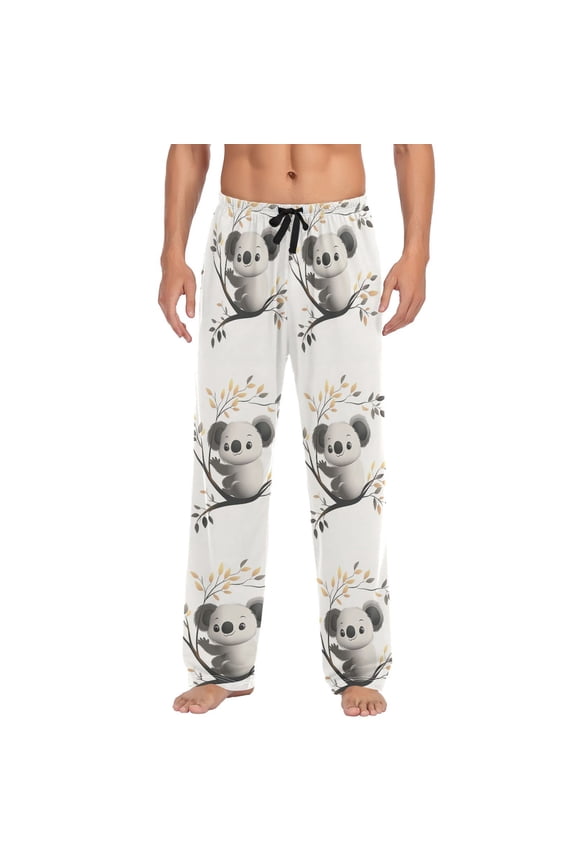 Cartoon Gray Koala Mens Pajama Pant Sleep and Lounge Bottons with Pockets