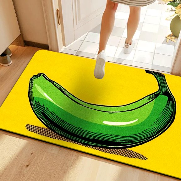 Cartoon Green Banana Bath Mat, Soft Absorbent Floor Mat for Bathroom Shower Kitchen Bedroom Living Room Laundry Doorway