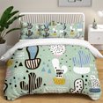Cartoon Green Cactus Potted Duvet Cover Polyester Green Plant Cute