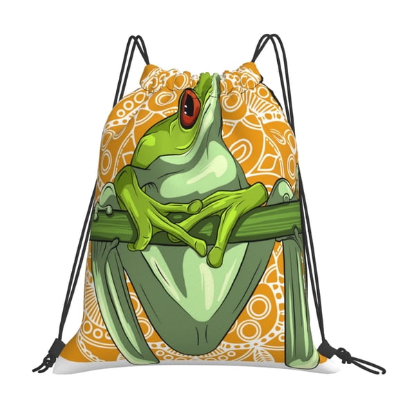 Cartoon Green Frog Large Drawstring Backpack Casual Cinch Sack Bag Backpack for Sports Hiking Travel Gym