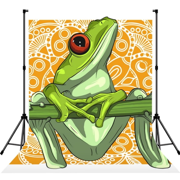 Cartoon Green Frog Photography Backdrop 5x7Ft Background for Photo Studio Video Recording Birthday Party Wedding Home Decor
