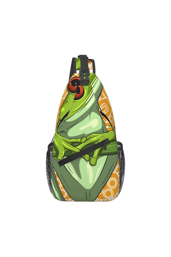 Cartoon Green Frog Sling Backpack Shoulder Chest Crossbody Bag Causal Travel Hiking Daypack