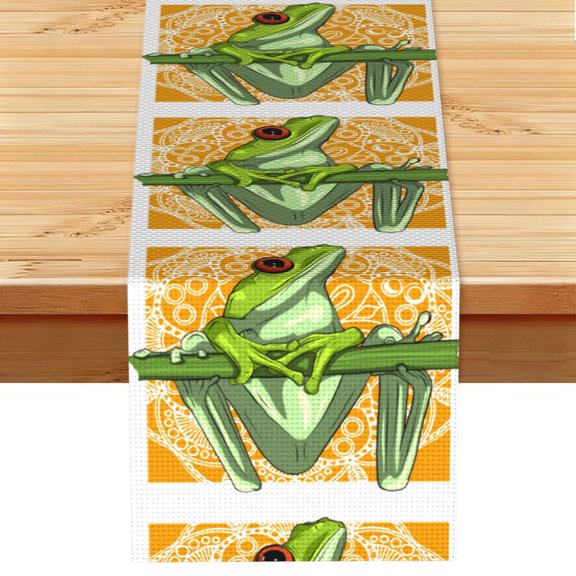 Cartoon Green Frog Table Runner 13x72 Inch for Dining Table Kitchen Wedding Party Decor Fireplace Mantle