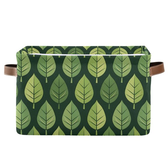 Cartoon Green Leaves Row Storage Bins with Handle Fabric Organizer Basket Foldable Box 1 Pack 14.2x10.2x8.3
