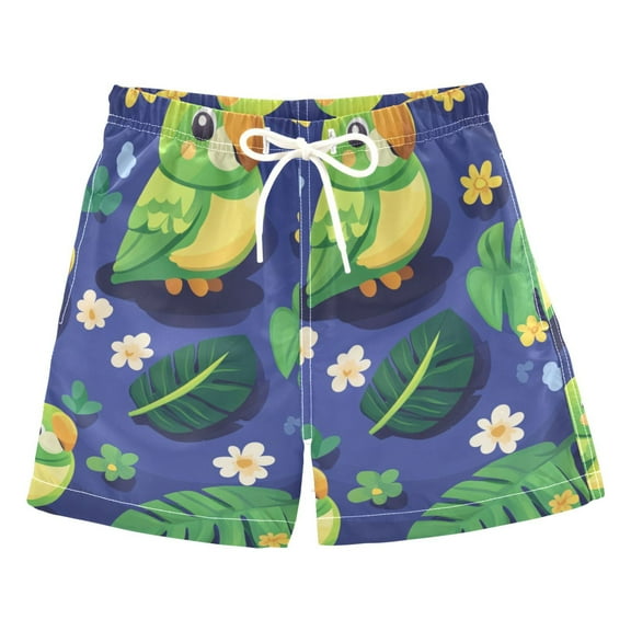 Cartoon Green Parrot Boys Swim Trunks Quick Dry Boy Swim Shorts for 3-14 Years