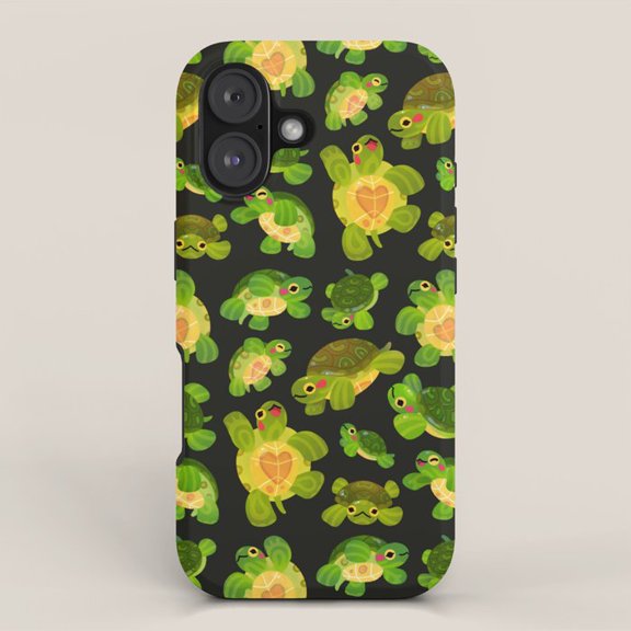 Cartoon Green Sea Turtle Tough Phone Case for Apple iPhone Series, Polycarbonate and TPU