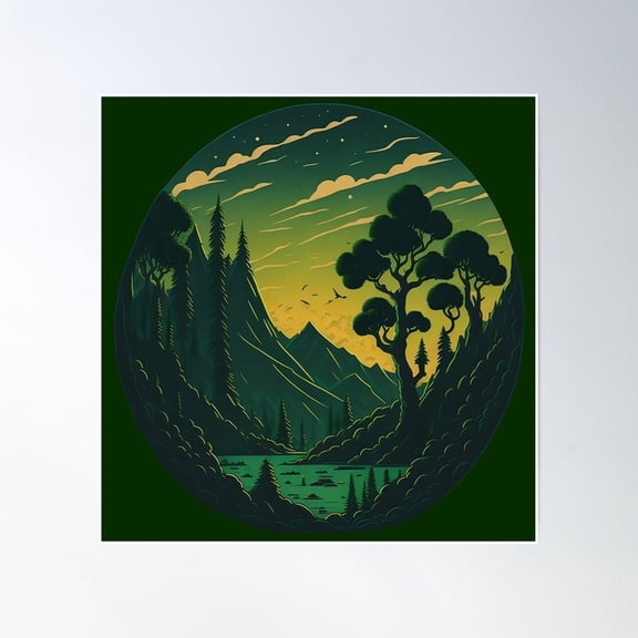 Cartoon Green Toxic Forest Poster Wall Art, Modern Wall Decor, 24x24 UNFRAMED