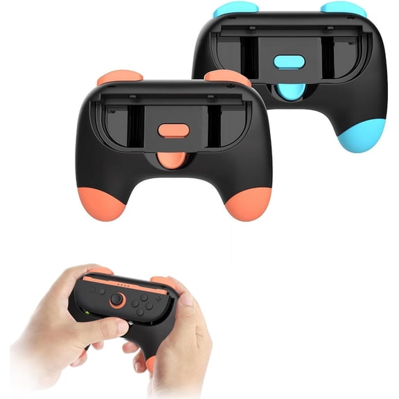 Cartoon Grip for Switch 2 Left and Right Handles Controllers – Ergonomic Handle Covers with Anti-Slip Design & Quick Release | Black/Red, Black/Blue, Pink/Green Options (Black Red+Black Blue)