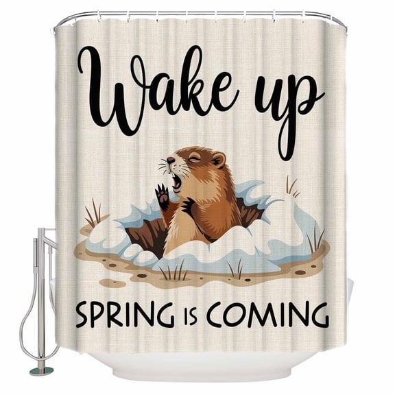 Cartoon Groundhog Bathroom Shower Curtains with 12 Hooks Polyester Waterproof Shower Curtain for Stalls and Bathtubs Wake Up Spring Is Coming Country Decorative Bathroom Privacy Curtain 72x72 Inches