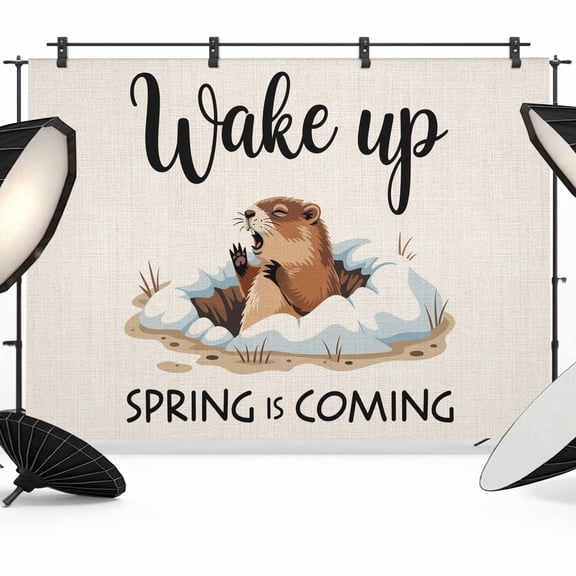Cartoon Groundhog Photography Backdrop 7x5FT, Wake Up Spring Is Coming Linen Texture Photo Backdrops, Background for Photography Studio Photo Studio Background, Back Drop for Photoshoot