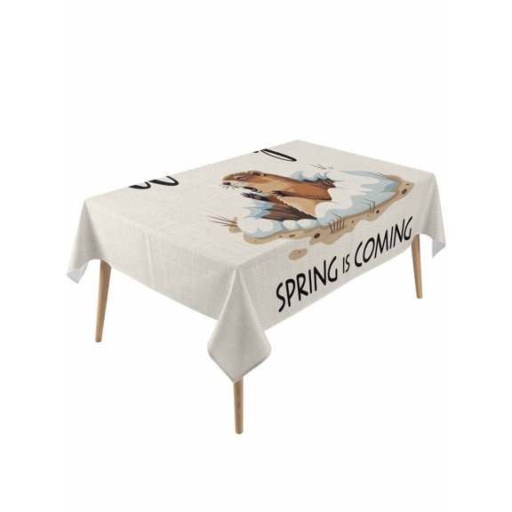 Cartoon Groundhog Table Cloth, Waterproof Tablecloth for Rectangle Tables, Wake Up Spring Is Coming Country Reusable Washable Fabric Table Cover for Restaurant Kitchen Dining Tables 60"x120"