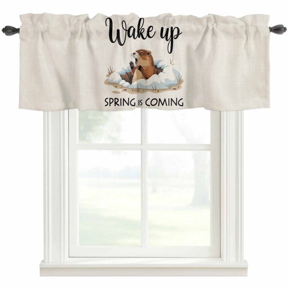 Cartoon Groundhog Valances for Windows Farmhouse Kitchen Curtains Valances Rod Pocket Valance Curtains for Windows Wake Up Spring Is Coming Country Window Valances for Bathroom Bedroom 42"x12"