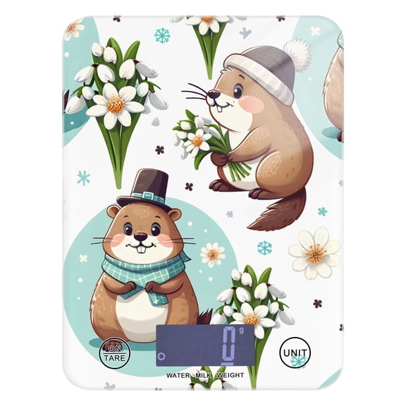 Cartoon Groundhogs Flowers Food Scale Digital Kitchen Scale Waterproof Tempered Glass Tare Function 11 lb for Baking Cooking Meal Prep
