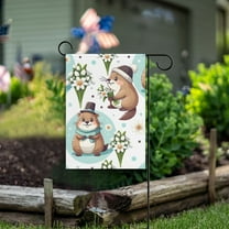 Cartoon Groundhogs Flowers Garden Flag Double Sided Outdoor Banners for Courtyard Outdoor Lawn Farmhouse Holiday Decorations