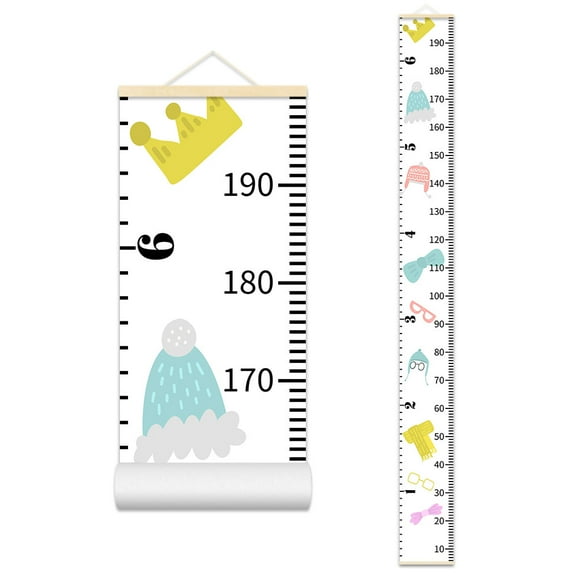 Cartoon Growth Chart for Kids Removable Wall Decor Wood Frame Fabric Canvas Height Measurement Ruler for Kids Nursery Room