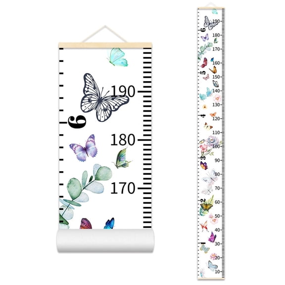 Cartoon Growth Chart for Kids Removable Wall Decor Wood Frame Fabric Canvas Height Measurement Ruler for Kids Nursery Room