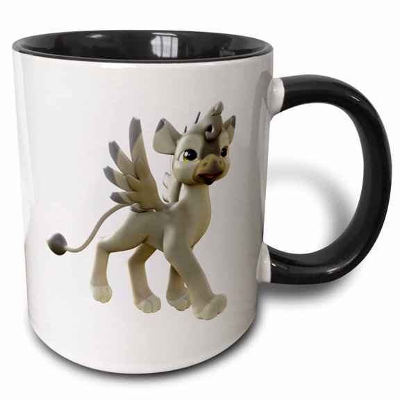 3drose, Cartoon Gryphon Mythological Creature, 15oz Two-tone Black Mug