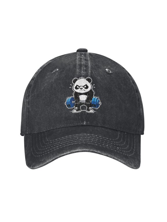 Cartoon Gym Panda Baseball Cap Denim Adjustable Comfortable Cute Panda Hats Gifts for Women Men Adults Panda Lovers