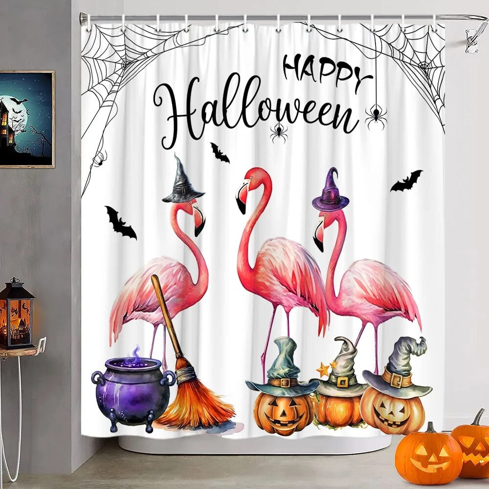 Cartoon Halloween Bathroom Curtains Creepy Spooky Polyester Fabric ...