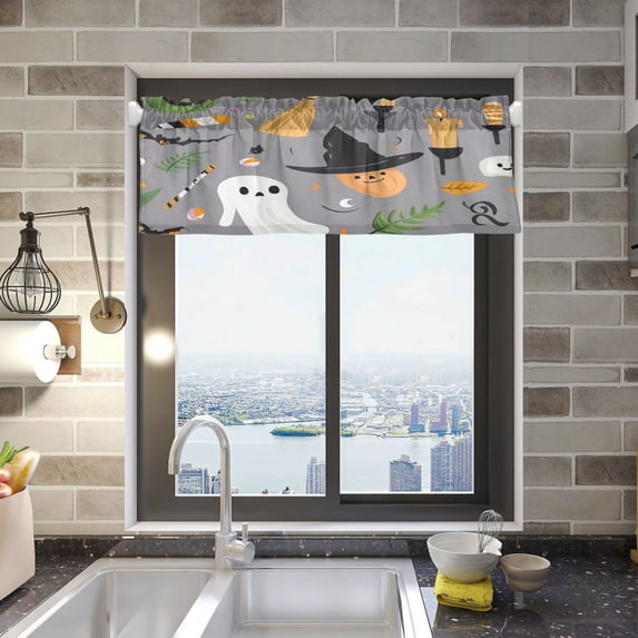 Cartoon Halloween Element Curtain Valances Window Treatment Rod Pocket Drape Valance 54" X 18" for Kitchen Living Room Bedroom