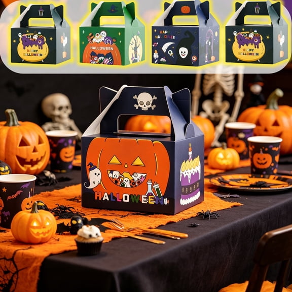 Cartoon Halloween Gift Boxes, Portable Paper Snack Container, Candy Cookie Party Favor Box, Disposable Holiday Packaging, Cute Festival Storage Box for Trick or Treat