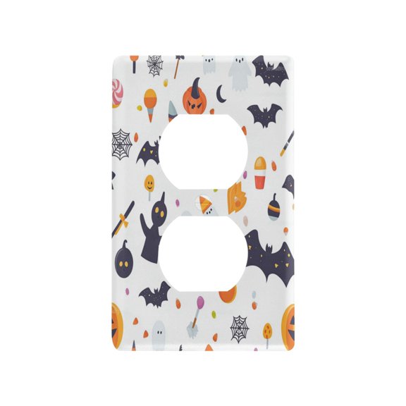 Cartoon Halloween Icons Pattern Light Switch Cover Switch Plate Outlet Cover Plug Cover for Electrical Outlet