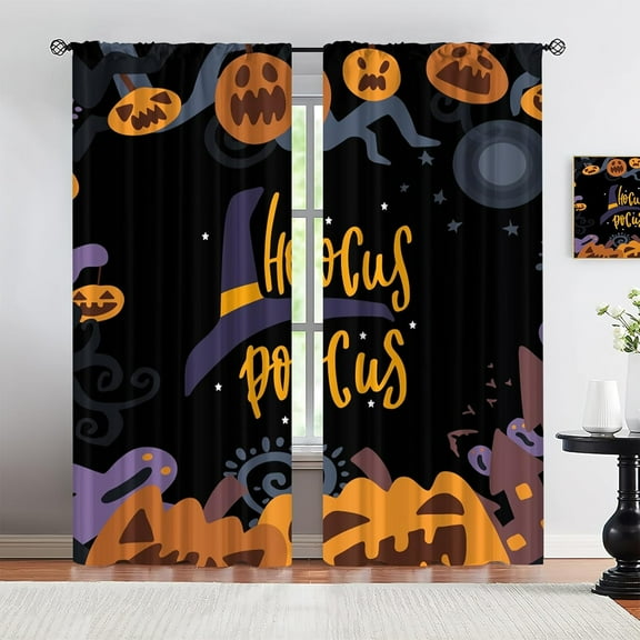 Cartoon Halloween Night Blackout Curtain for Bedroom, Horror Pumpkin Spider Web Bats Room Darkening Curtains, Thermal Insulated and Noise Reduction Window Drapes for Living Room Study-W42xL54in