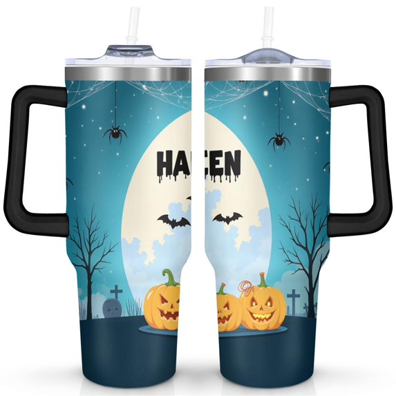 Cartoon Halloween Pumpkin 40 oz Tumbler with Handle Stainless Steel Travel Cups Decorative Thermal Insulated Coffee Mug for Spring Summer Camping Outdoor