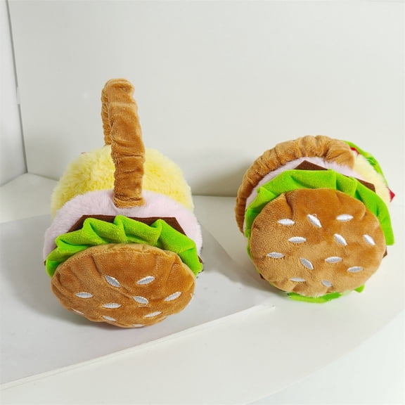 Cartoon Hamburger Earmuffs Headwear for Winter Warm and Trendy Foldable Hamburger Ear Warmer