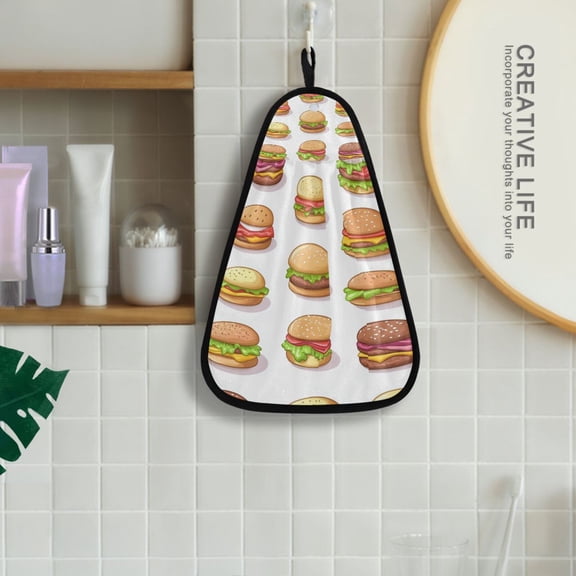 Cartoon Hamburgers Hanging Kitchen Towel Machine Washable Hand Towel Bathroom Absorbent Towel Quick Dry Dishcloth