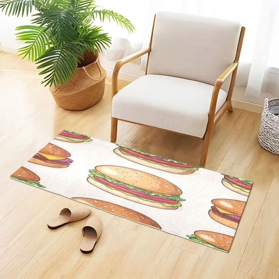 Cartoon Hand Drawn Cute Hamburgers Plush Carpet Non Slip Runner Rug Absorbent Bath Mat 39" x 20"