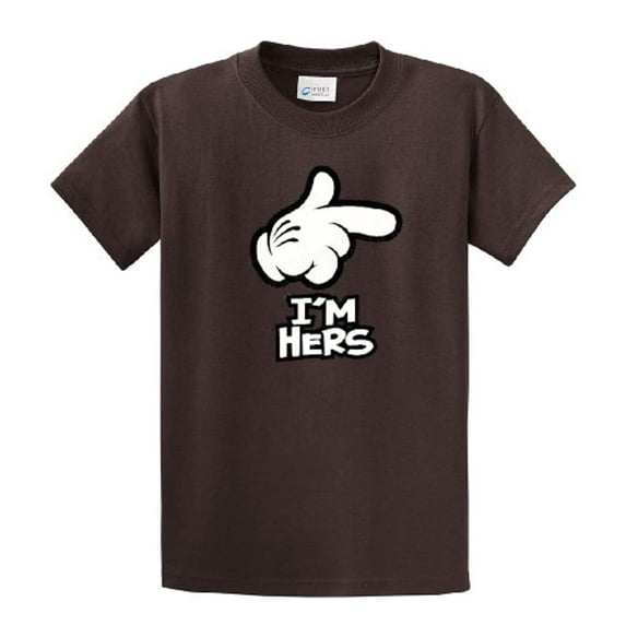 Cartoon Hand, I'm Hers Men's Short Sleeve T-shirt, Funny Hand Pointing I'm Hers-Brown-XL